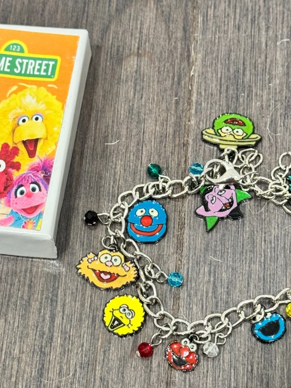 NWT CUSTOM MADE Sesame Street Silver Character Charm Bracelet Girls Elmo